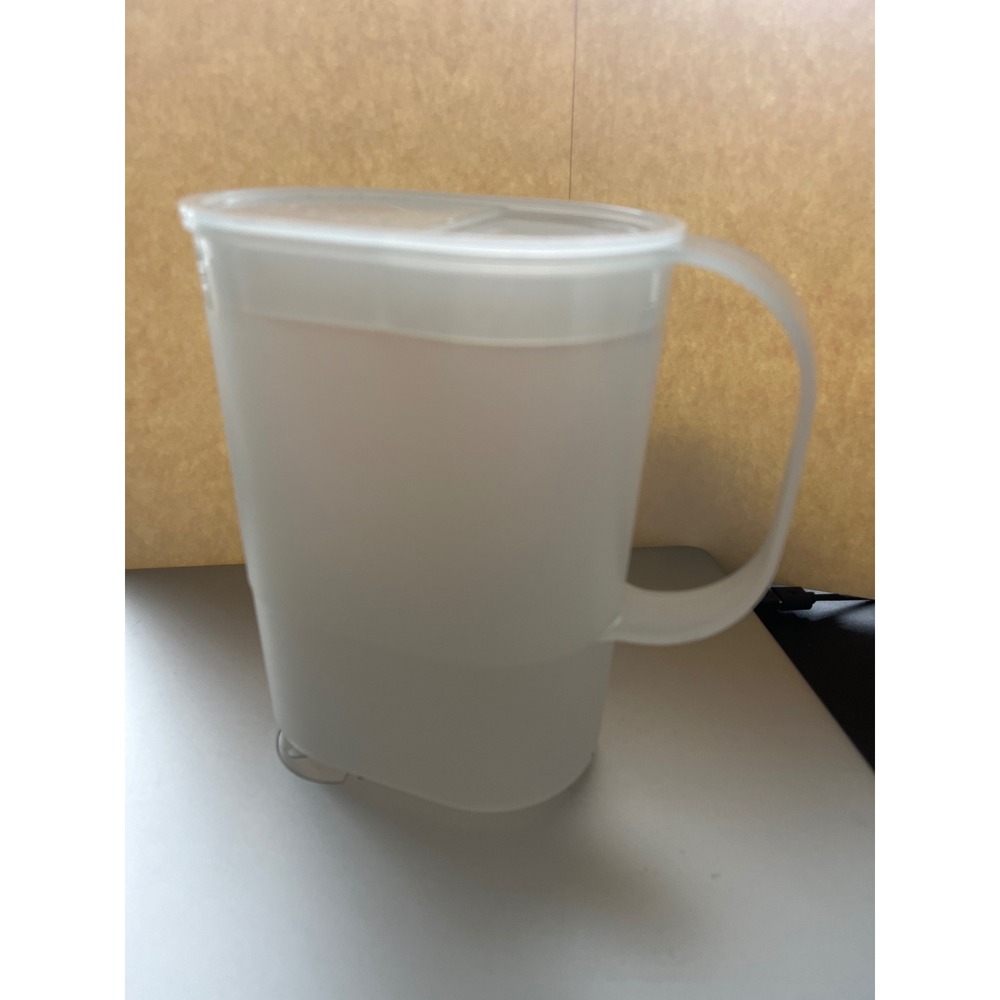 Vintage Tupperware 2 Quart Slim Pitcher Frosted Clear Oval 1529-2 Lid 1230-S USA